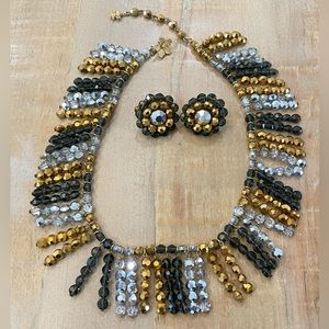 Vintage VENDOME Bronze Black CRYSTAL Necklace 1960
